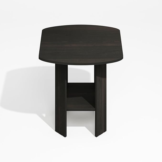 Furinno Modern Side Table, Square Round Corner End Table with Storage Shelf, Night Stand, Bedside Table, for Living Room, Bedroom, Black Espresso