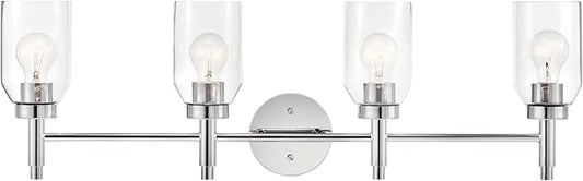 Kichler Madden 4-Light Vanity with Clear Glass in Chrome, Sloped Ceiling Compatible, for Single or Double Vanity in Bathroom (10.5" x 34"), 55186CH
