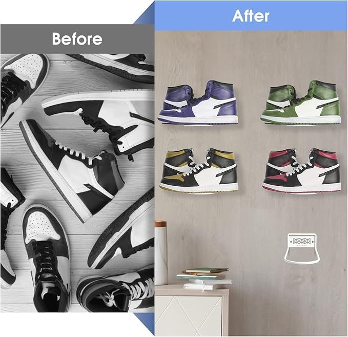 J JACKCUBE DESIGN White Metal Floating Shoe Display Shelves for Wall Mount, Set of 6 Sneaker Showcase Organizer Rack Display -MK1068B