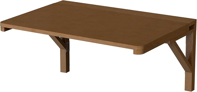 MM MELISEN Floating Desk - 30x20 Inch, Walnut Finish Wall-Mounted Desk for Home Office or Bedroom Work. Solid Wood Drop-Leaf Design. Folds up neatly for Small Space Living