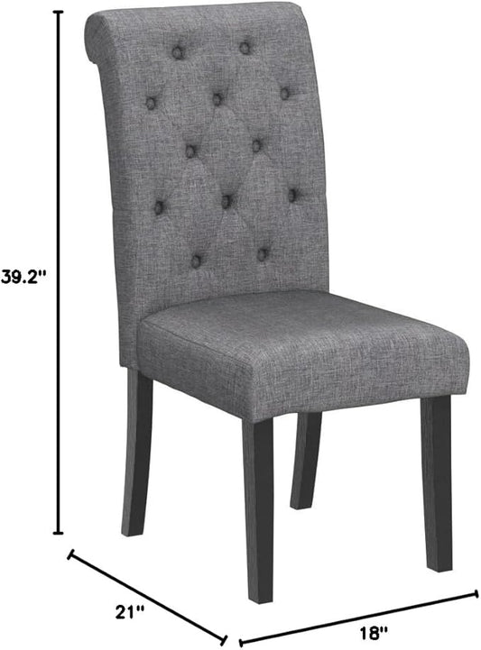 Roundhill Furniture Leviton Solid Wood Tufted Dining Chair, Set of 2, Gray