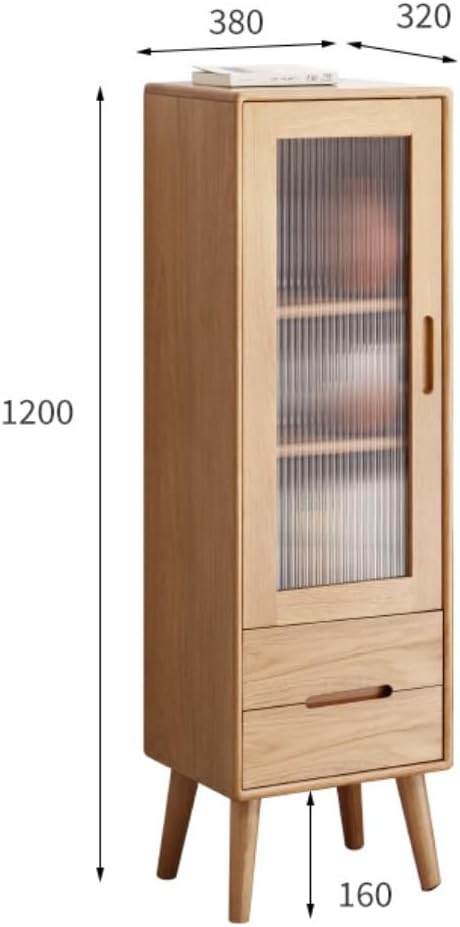 100% Solid Oak Storage Cabinet, Mid Century Modern Buffet Cabinet with Storage, Wooden Sideboard with Door and Adjustable Shelves for Living Room, Kitchen (14.96" W× 12.60" D× 47.24" H)