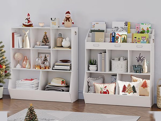 HOOBRO Kids Bookshelf, Toy Storage Organzier with 8 Cubicles, Bookcase Footboard, Bookshelf for Kids, for Playroom, Nursery, Bedroom, and School, White WT35CW01G1