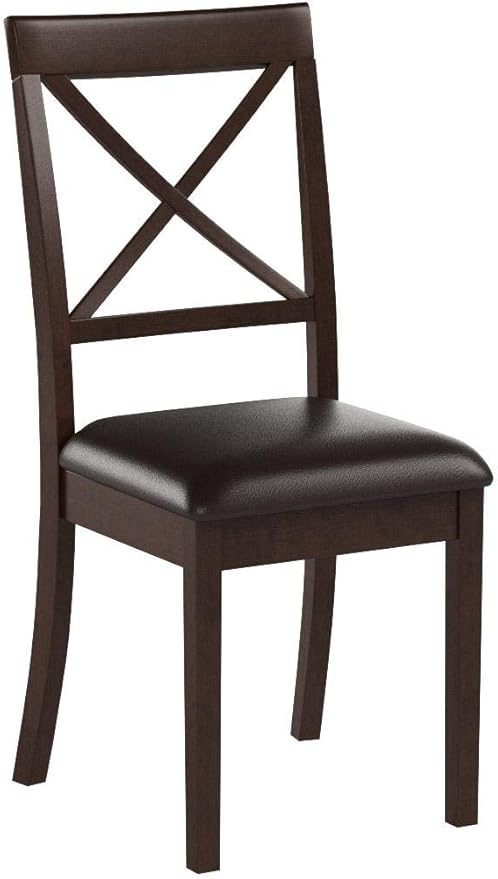 East West Furniture BOC-CAP-LC Boston Dining Chairs - Faux Leather Upholstered Solid Wood Chairs, Set of 2, Cappuccino