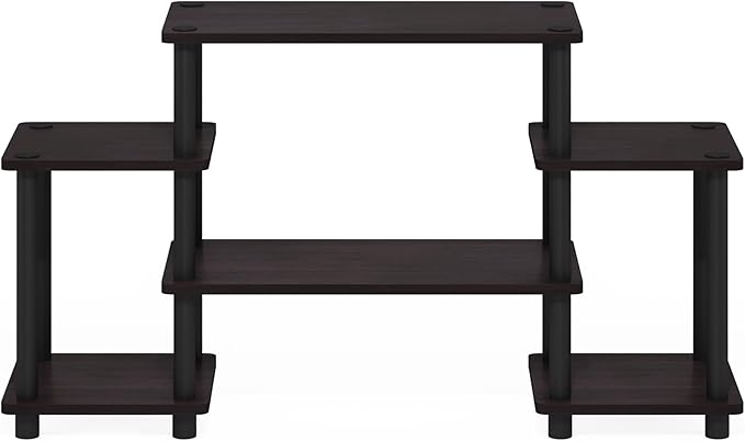 Furinno Turn-N-Tube No Tools Entertainment Center, Round, Square corner, Dark Walnut,11257DWN