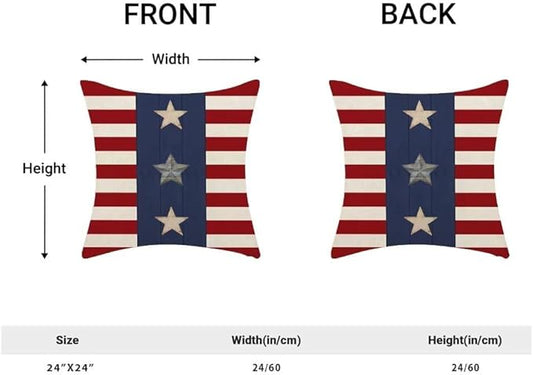 BETGINY 4th of July Pillow Covers 24x24 Set of 2, American Flag Stars and Stripes Freedom Throw Pillow Covers Linen Farmhouse Liberty Patriotic Independence Day for Couch Sofa Home Outdoor Decor