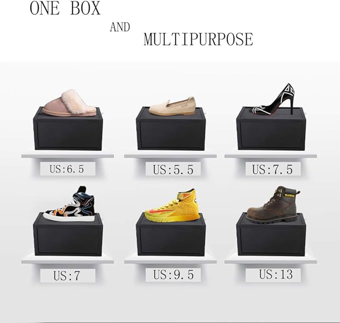 Storage Shoes Box Womens Mens Shoe Storage Display Box Plastic Foldable Stackable Shoe Container Clear Closet Shelf Shoe Organizer-3 PACK