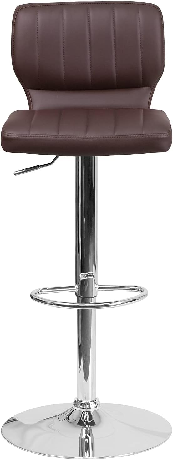 Flash Furniture Samantha Contemporary Brown Vinyl Adjustable Height Barstool with Vertical Stitch Back and Chrome Base (Pack of 2)