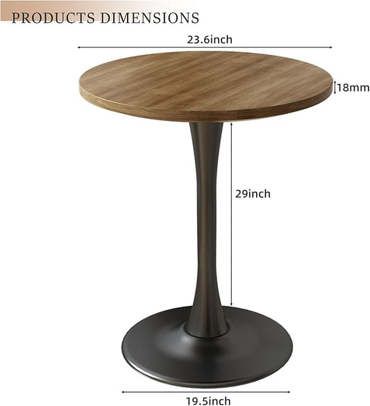 Round Dining Table 24" Circle Tulip Table with Wood Thickened Tabletop & Sturdy Metal Pedestal Mid Century Modern Farmhouse Kitchen Tables 2 People Small Places Living Room Cafe,Somber Walnut