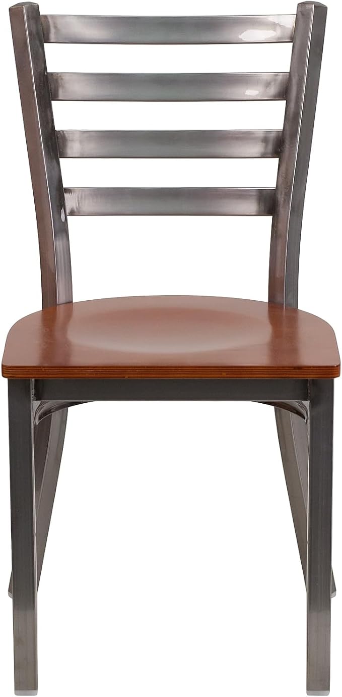 Flash Furniture 2 Pk. HERCULES Series Clear Coated Ladder Back Metal Restaurant Chair - Cherry Wood Seat
