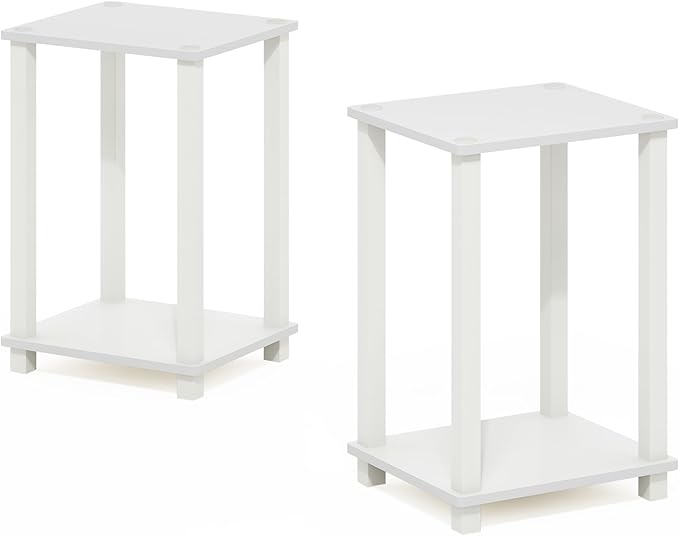 Furinno Simplistic Side Tables Set of 2, 2-Tier Small End Tables with Open Shelf, Easy Assembly Toolless Night Stands, Nightstand, for Living Room, Bedroom, White