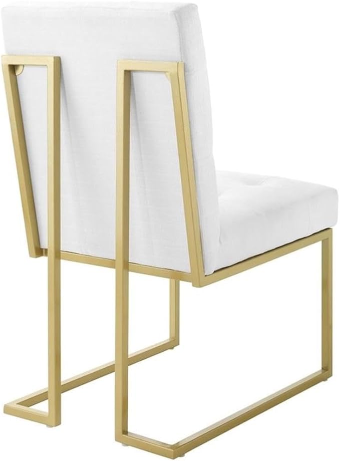 Modway Privy Stainless Steel Upholstered Fabric Dining Accent Chair Set of 2, Gold White