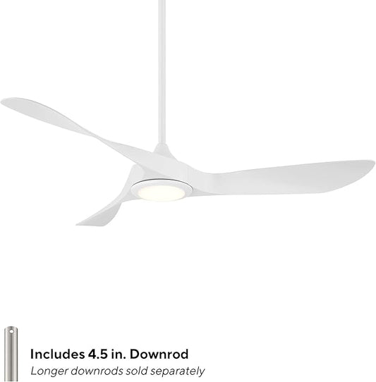 WAC Smart Fans Swirl Indoor and Outdoor 3-Blade Smart Home Ceiling Fan 54in Matte White Adjustable CCT 2700-3000-4000-5000K LED Light Kit and Remote Control works with Alexa and iOS or Android App