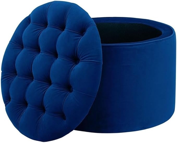 Tov Furniture Queen Navy Velvet Storage Ottoman
