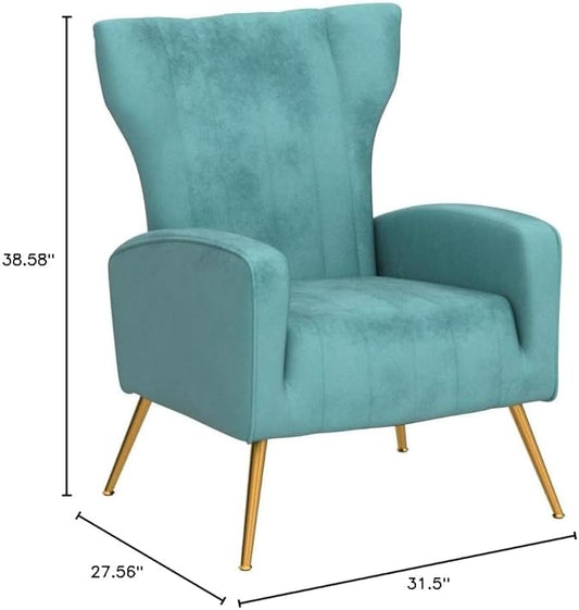 Modern Velvet Accent Chair, Channel Tufted Bedroom, Office or Living Room Furniture with Elegant Metal Legs, 26" Wide Armchair, Teal