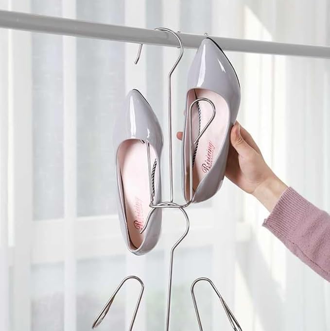 3 Pack Stainless Steel Shoes Hanger Drying Rack for Dehumidifying Hanging Leather Shoes,Double Hook Design Drying Shelf Storage Organizer,Closet Organizer Storage