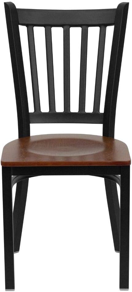 Flash Furniture 4 Pack HERCULES Series Black Vertical Back Metal Restaurant Chair - Cherry Wood Seat
