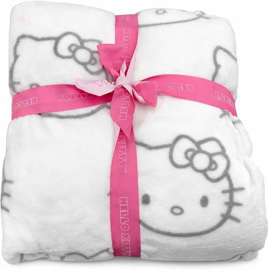 Jay Franco & Sons, Inc. Hello Kitty Plush Throw Blanket, White - Gray Hello Kitty Faces, Full/Queen