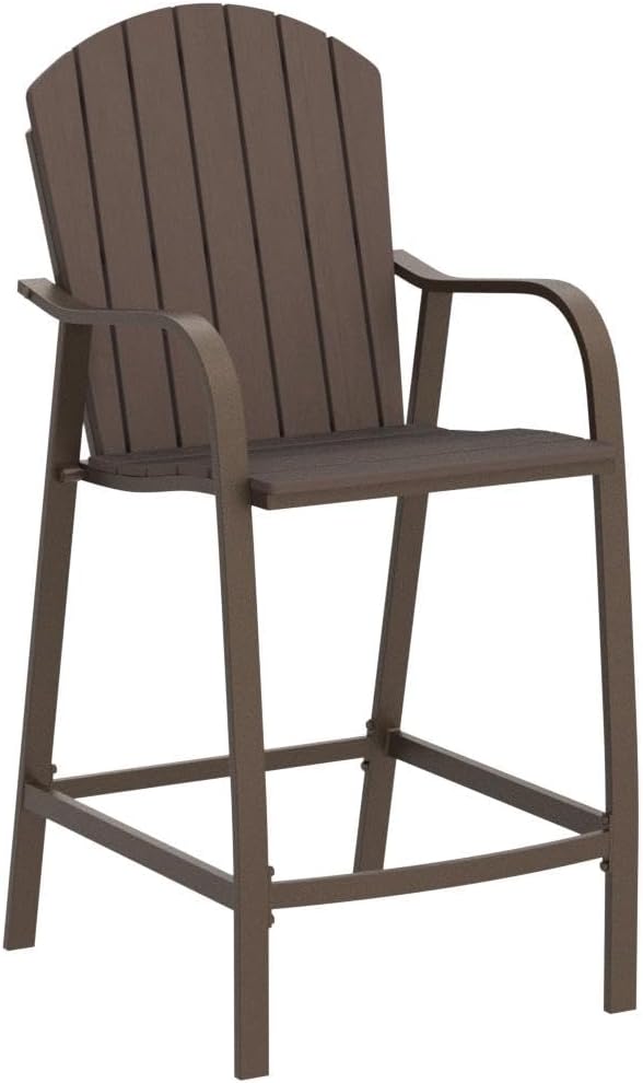 Crestlive Products Patio Wood Bar Stools Counter Height Chairs All Weather Furniture with Heavy Duty Aluminum Frame in Brown Finish for Outdoor Indoor, Pack of 2 (Brown)