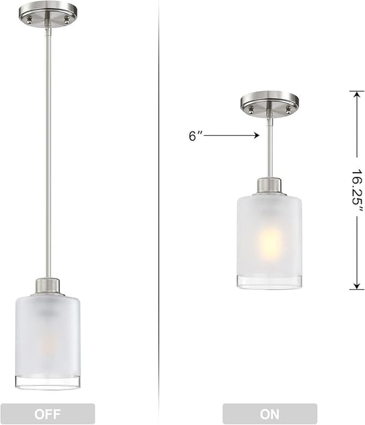 3 Pack 1-Light Industrial Farmhouse Kitchen Island Pendant Ceiling Light Frosted Glass Fixture,Brushed Nickel Finish for Bedroom Hallway Dining Room Entryway Over Sink