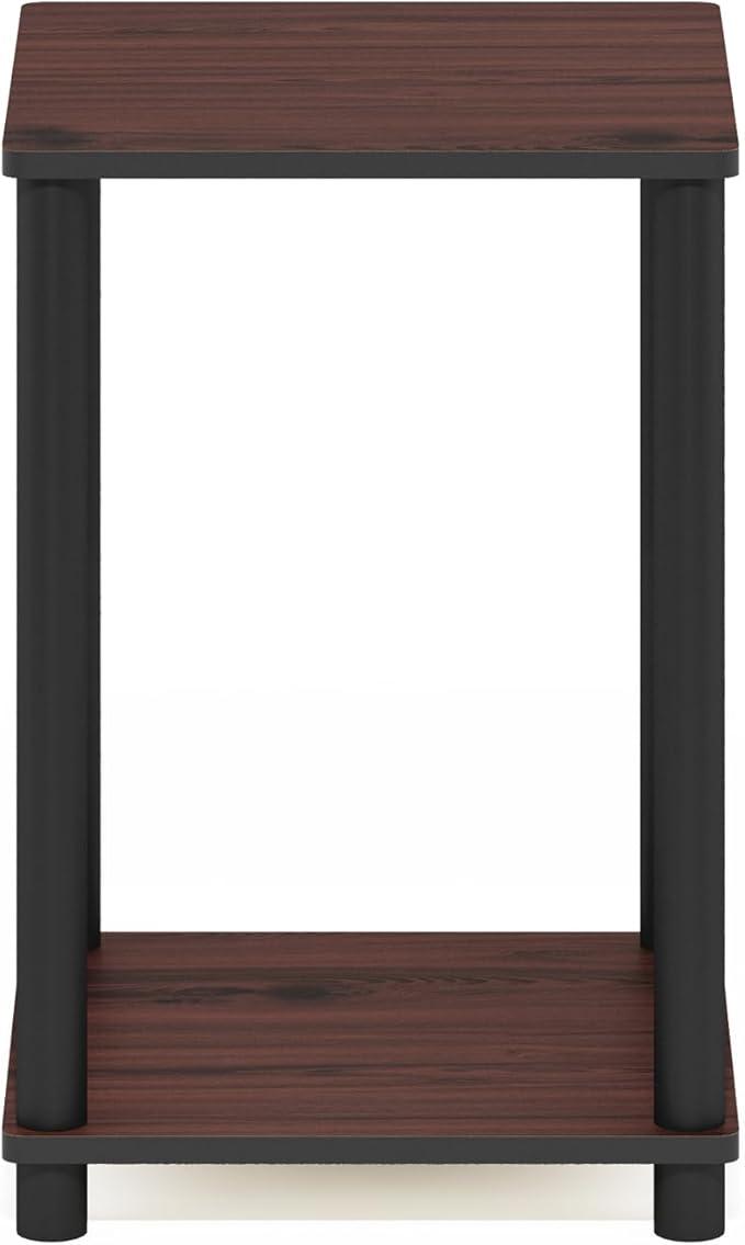 Furinno TURN-N-TUBE Side Table, 2-Tier Modern Square End Table with Open Shelf, Toolless Night Stand, Bedside Table, for Living Room, Bedroom, Dark Cherry