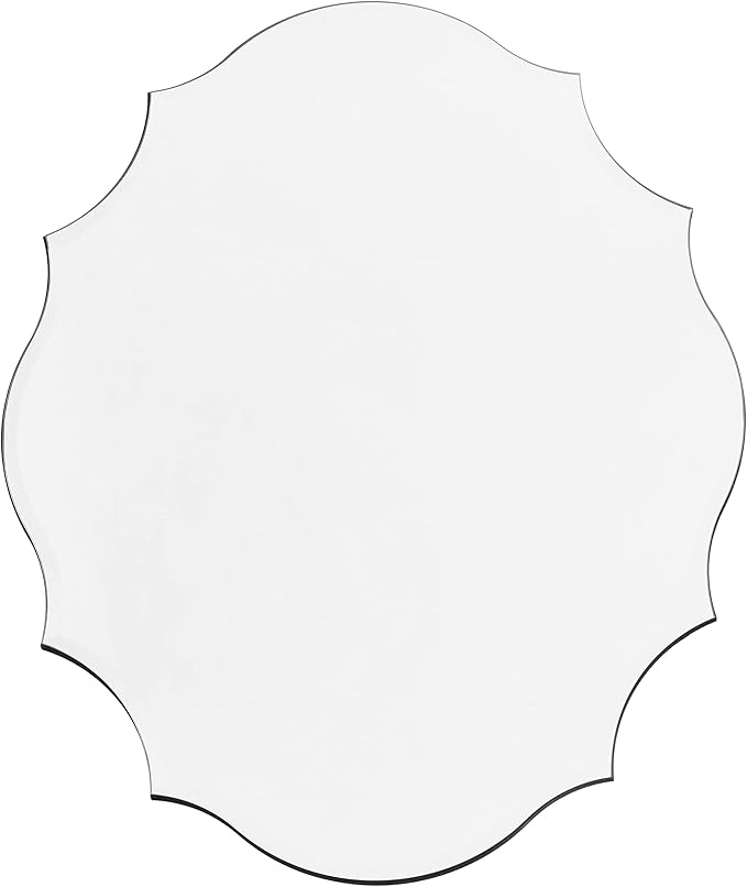 Muzilife 24x31 Frameless Oval Wall Mirror Beveled Scalloped Mirror Silver Wall Mirror with MDF Backplane Over Bathroom Sink for Vanity, Bedroom or Any Other Room in Your Home