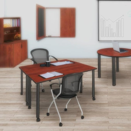 Regency Kee 48 x 24 in. Mobile Training Seminar Table- Cherry Top, Black Legs