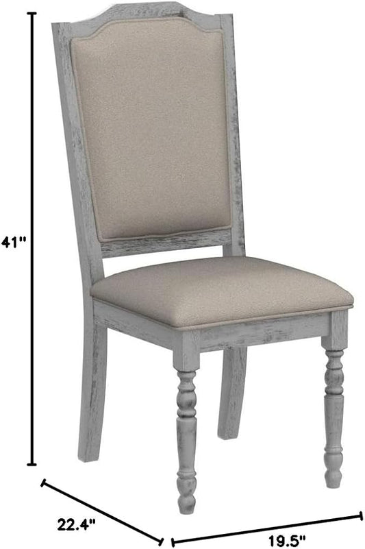 Roundhill Furniture Iris Turned Leg Wood Dining Chair, Set of 2, Weathered White
