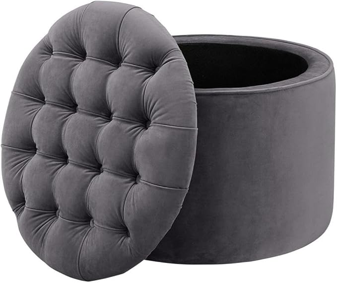 Tov Furniture Queen Grey Velvet Storage Ottoman