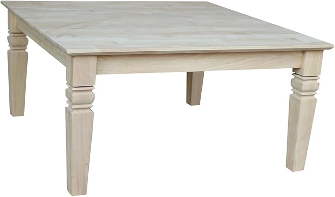 International Concepts, 18"H Java Square Coffee Table, Farmhouse, Living Room Furniture, Sturdy Solid Parawood, Paint or Stain in Any Color, Easy Assembly, Unfinished