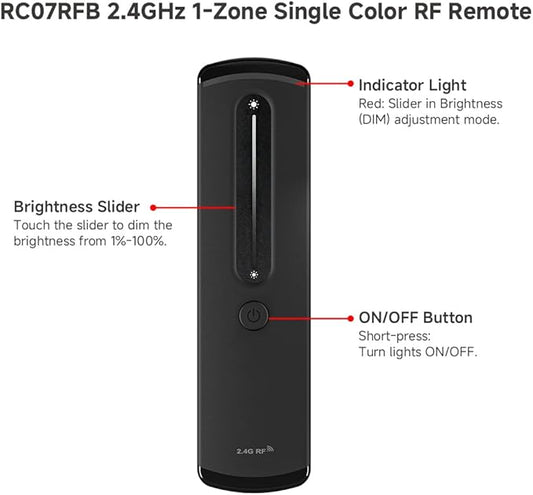 BTF-LIGHTING RF 2.4GHz Wireless Remote RC07RFB & C01W 2.4GHz Tuya WiFi Controller Kit Alexa Google Home APP Control Dimming for Single Color PWM 5050SMD FCOB (+V -V) 2PIN LED Strip DC12V DC24V