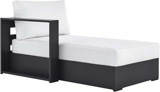 Modway Tahoe Aluminum Outdoor Chaise Lounge in Gray White with Weather-Resistant Cushions, Modular Left-Facing Patio Lounger for Pool Furniture or Sectional Sofa Set