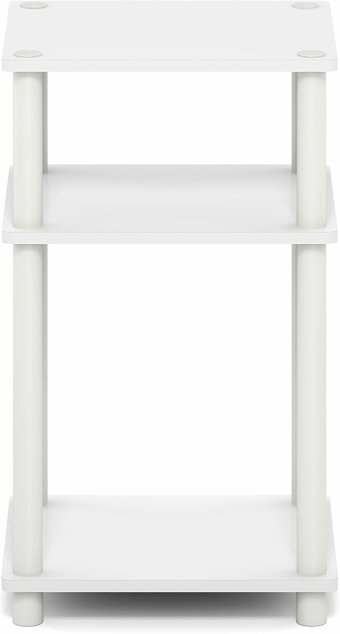 Furinno Turn-N-Tube Side Table, 3-Tier End Table with Open Shelf, Toolless Assembly Night Stand, Bedside Table, for Living Room, Bedroom, White
