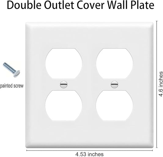 Duplex Outlet Cover Wall Plates 2-Gang Switch Outlet Electrical Cover Plate Unbreakable Thermoplastic Faceplate for Light Receptacle Outlet Switch, White (4 Pack)