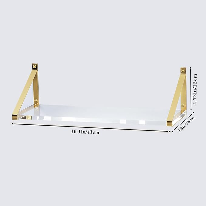 Clear Acrylic Floating Shelves, Crystal-Clear, Sturdy 10mm Thickness, Wall Shelf Set of 2 for Living Room