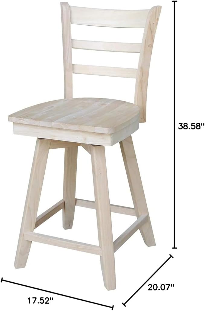 International Concepts Emily Counterheight Stool-24 Seat Height-with Swivel and Auto Return Dining Chairs, Unfinished