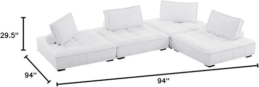 Modway Saunter, 4-Piece Sectional Sofa, White