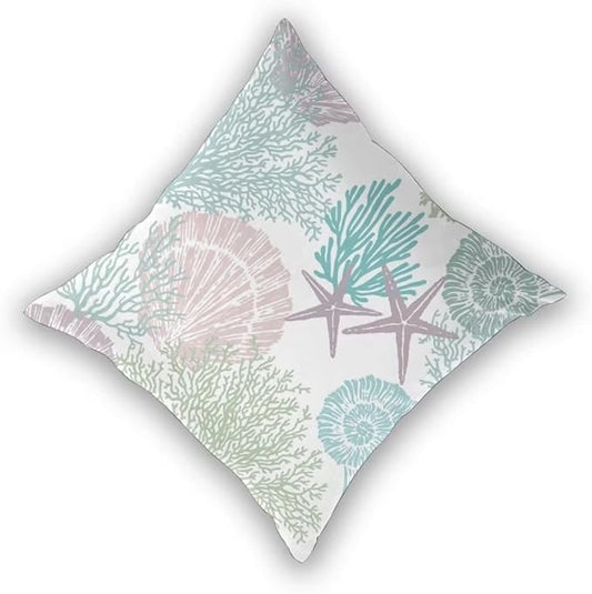 BETGINY Nautical Coastal Throw Pillow Cover 18X18 Inch Pack of 2,Summer Ocean Themed Pillow Covers Square Cotton Aqua Seashell Starfish Beach Pillow Cases Cushion for Bedroom Home Sofa Decoration