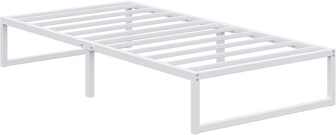 EMODA 12 Inch Twin XL Bed Frame, Metal Platform Bed Frame No Box Spring Needed, Heavy Duty Steel Slats Support, Easy Assembly, Noise Free, White