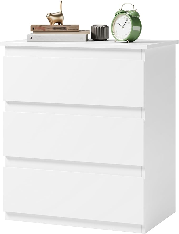 Bamjoy White Nightstand with 3 Drawers, Beside Table with Drawers for Bedroom, Small Side Table Storage Cabinet 3 Drawer Night Stand for Home Office, 18.0W x 14.0D x 24.8H Inches