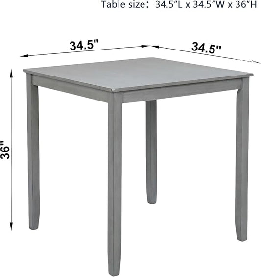 Dining Table for 4, Wooden Square Kitchen Table with Natural Woodgrain Finish, 36" H MDF Modern Dining Table with Solid Wood Tapered Legs and Rounded Corners, Easy Assembly, Gray