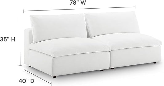 Modway Commix Upholstered Modular Armless Loveseat - Down-Filled Overstuffed Sectional Sofa - 2 Seater Couch - Armless Chairs Set for Contemporary Living Rooms