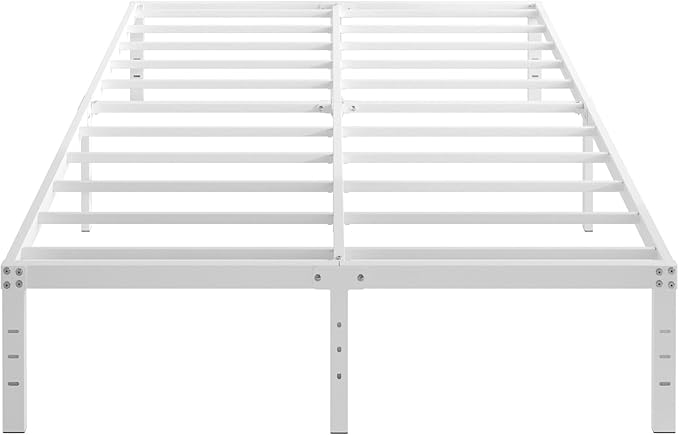 14 Inch Queen Bed Frame No Box Spring Needed, Heavy Duty Metal Bed Frame Queen Size with Large Underbed Storage Space, Noise Free, Easy Assembly, White
