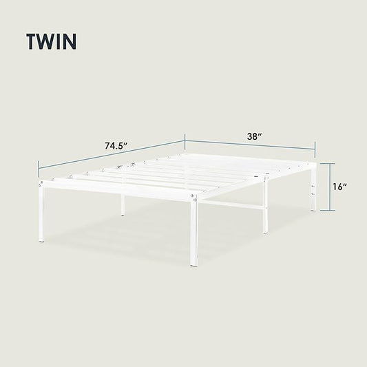 Best Price Mattress 16 Inch Metal Platform Bed Frame, Heavy Duty Steel Slats, White, Twin