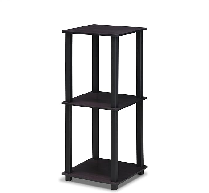 Furinno SIMPLISTIC Side Table Set of 2, 2-Tier Square Modern End Table, Nightstand, Night Stand, Bedside Table, Toolless Assembly, for Living Room, Bedroom, Dark Walnut