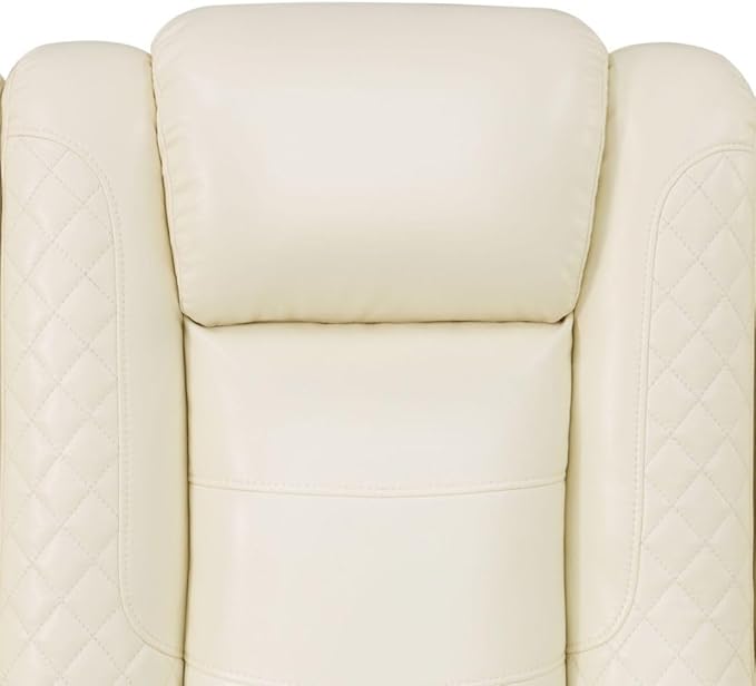 Power Recliner Sectional Sofa with LED Light, Breathing Leather Recliner Sofa Couch with USB Port/Cup Holder/Storage for Living Room (6 Seat Reclining Sectional Couch, Cream White)