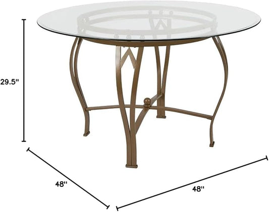 Flash Furniture Glass Dining Table, 48 in, Clear/Matte Gold