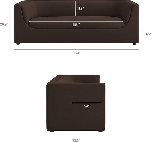 Modway Hilda 86 Inch Modern Curved Back Performance Velvet Sofa in Chocolate Brown – Plush Upholstered 3-Seat Couch for Living Room, Apartment, Office
