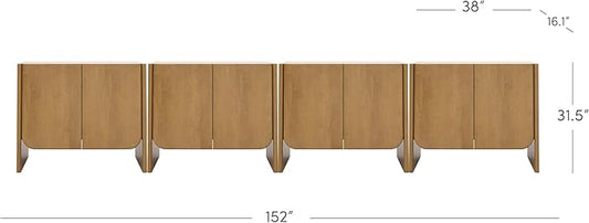Nathan James Jacala Mid Century Modern Entryway Storage Cabinet with Doors, Living Room Accent Cabinet with Wood Frame, Light Brown Set of 4