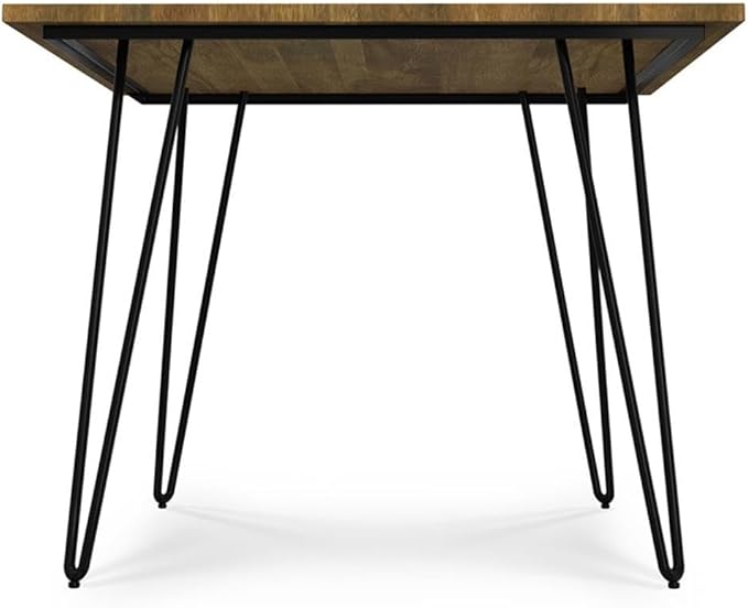 SIMPLIHOME Hunter Dining Table, Solid Mango Wood Tabletop in Light Brown and Powder-Coated Iron Metal Base in Black, 66 x 40 inches, Modern-Industrial Rectangular Kitchen Table for up to 6 People